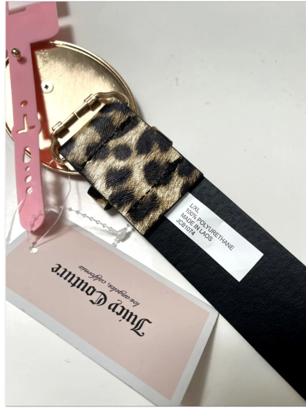 Juicy Couture Leopard Print Belt Gold Logo Buckle L/XL 45